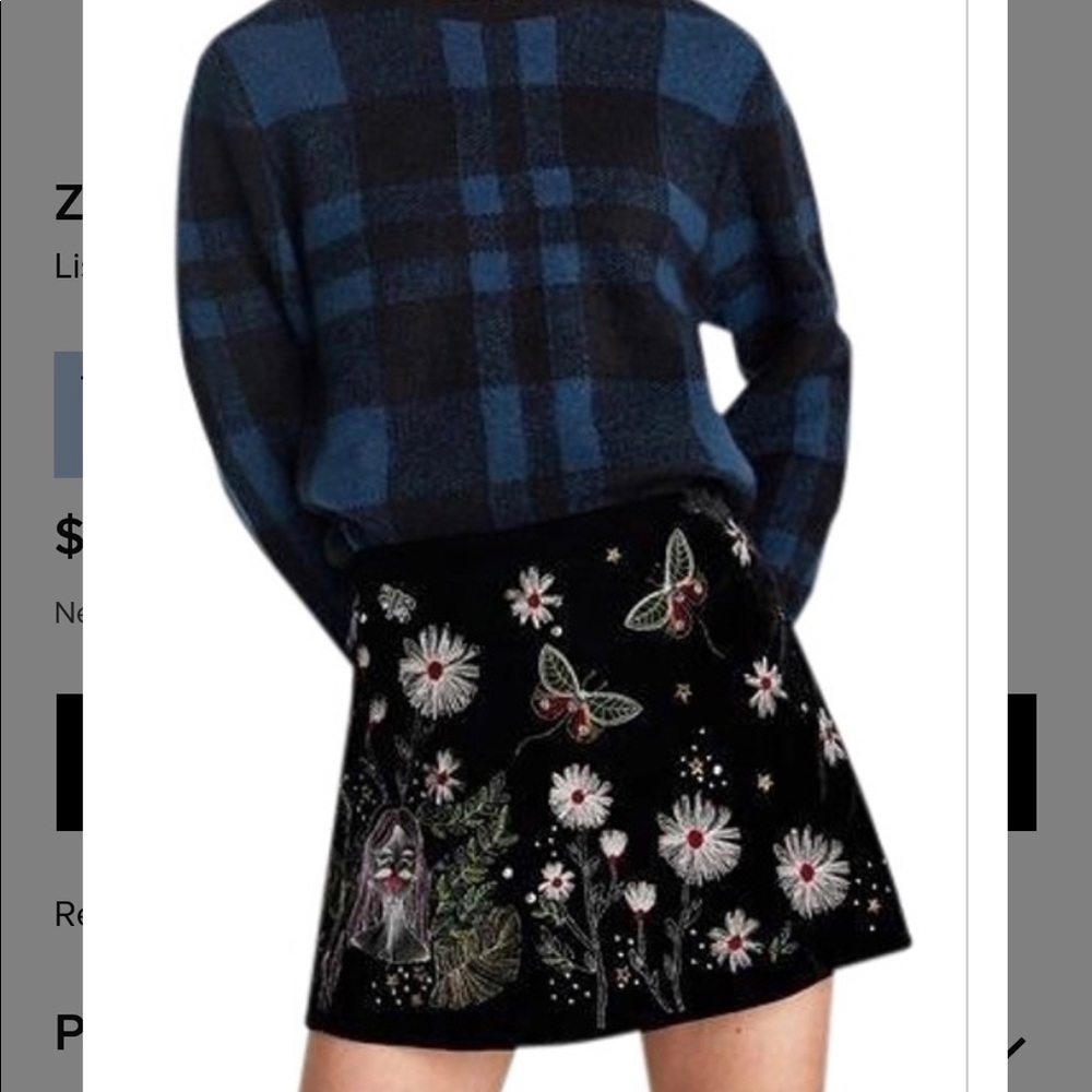 Zara Black Mini Skirt with White and Red Floral Embroidery - Picture 2 of 8